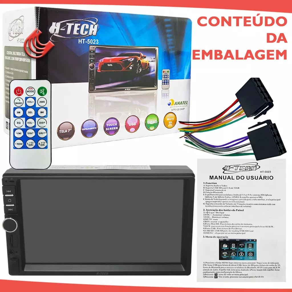 Multimidia Mp5 7 polegadas 2din Usb Bluetooth Controle H-tech HT-5023