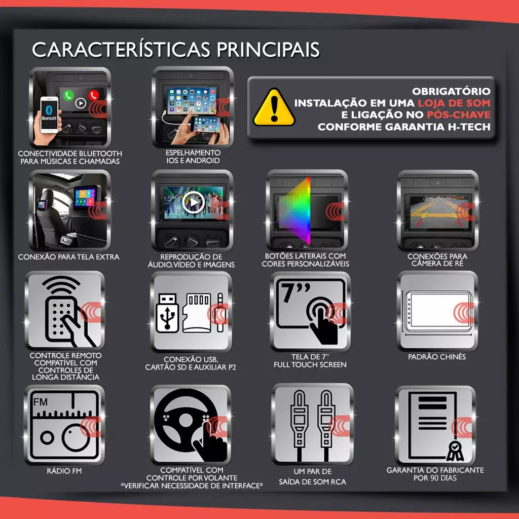 Multimidia Mp5 7 polegadas 2din Usb Bluetooth Controle H-tech HT-5023