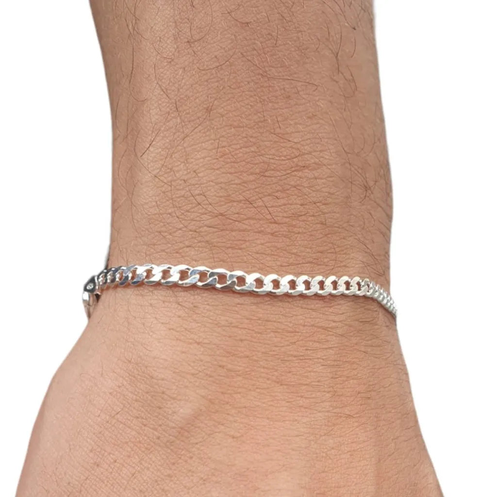 Pulseira Masculina 3mm Prata Pura 925 Grumet
